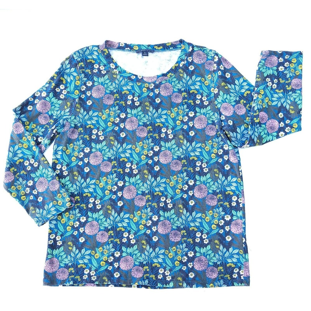 J Crew T-Shirt Women M Blue Abigail Borg Prairie‎ Moonlight Floral Cotton Top